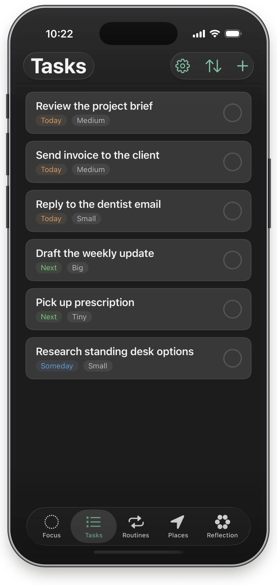 Rhevio task inbox showing captured thoughts