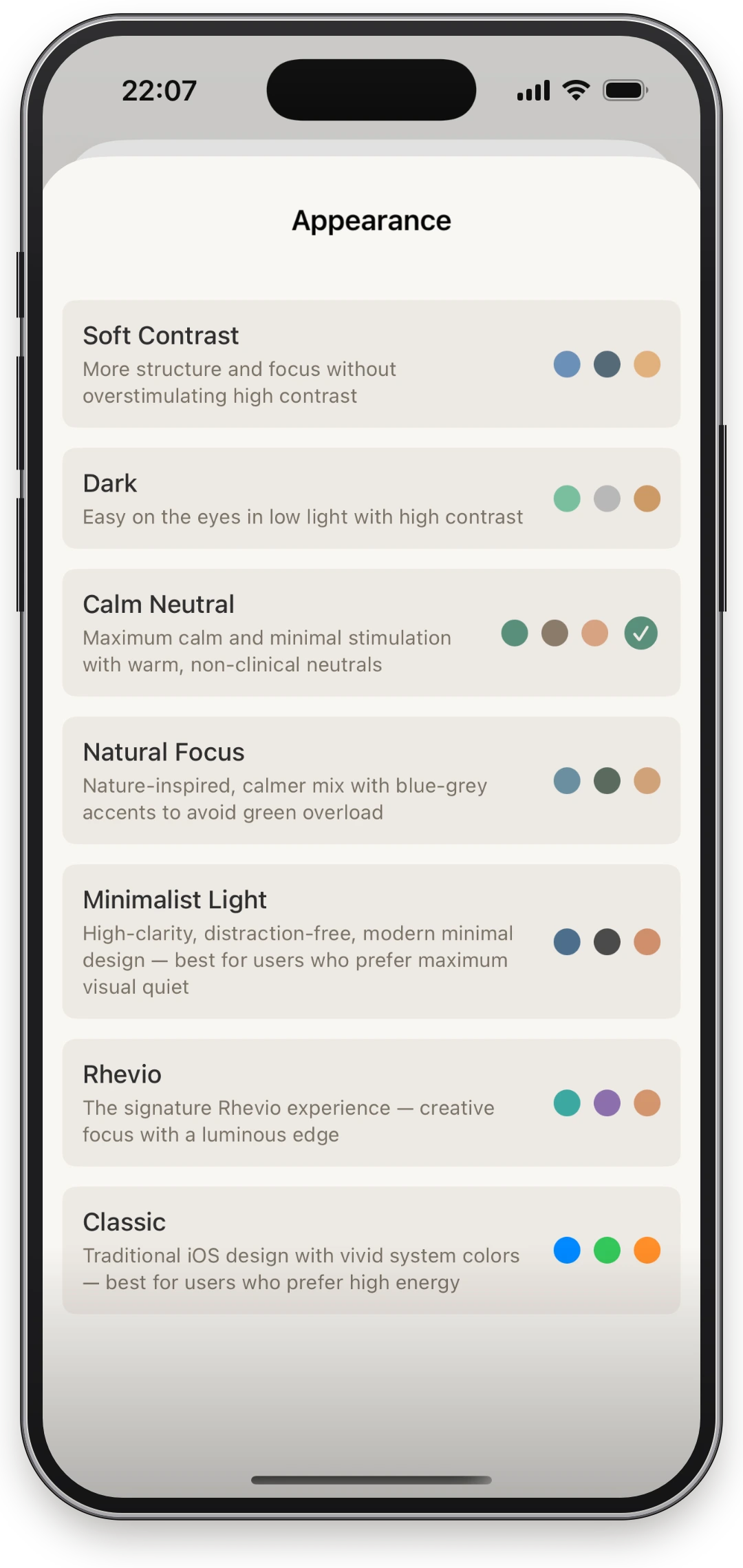 Rhevio theme picker screen